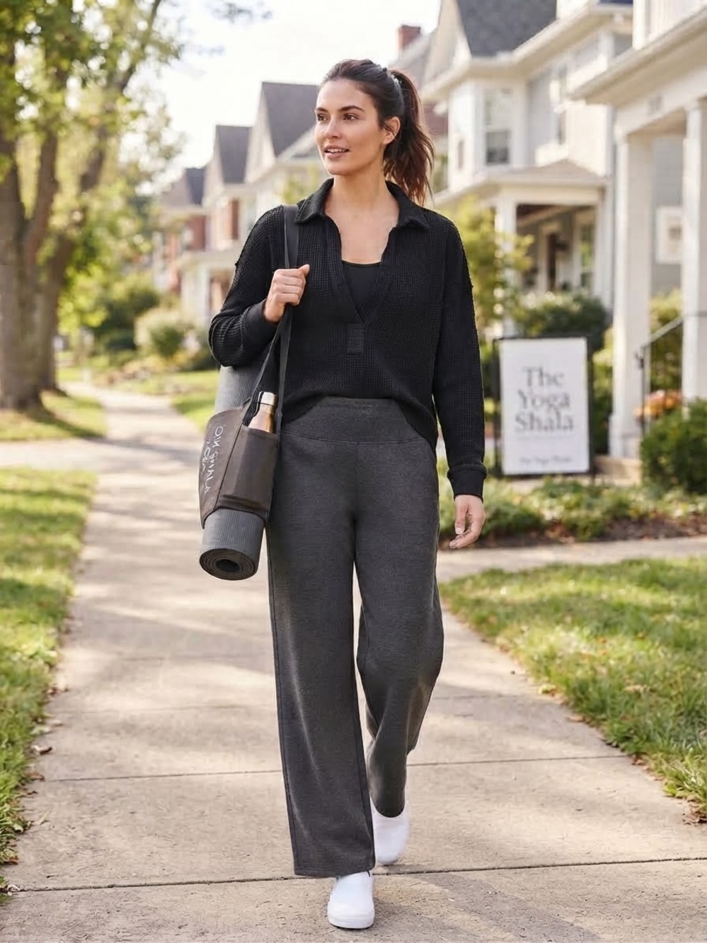 aerie Black Waffle Oversized Top Size S